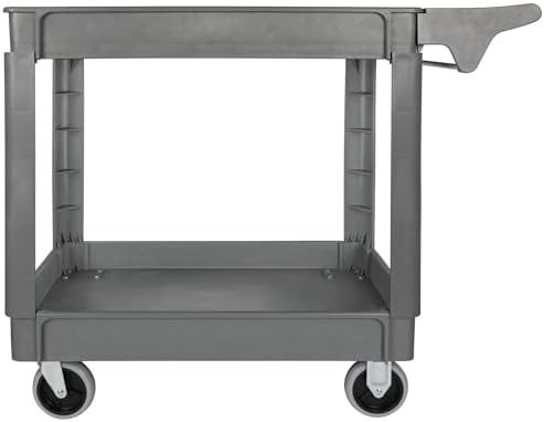 Performance Tool W54004 Two-Shelf Utility Cart with Locking Drawer | Red rolling tiered storage cart with wheels. 350 lb load capacity. Swivel casters. 28x16 inch deep shelves