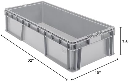 Buckhorn SW3215080201000 Plastic Straight Wall Storage Container Tote, (32-Inch x 15-Inch x 7-1/2-Inch), light grey
