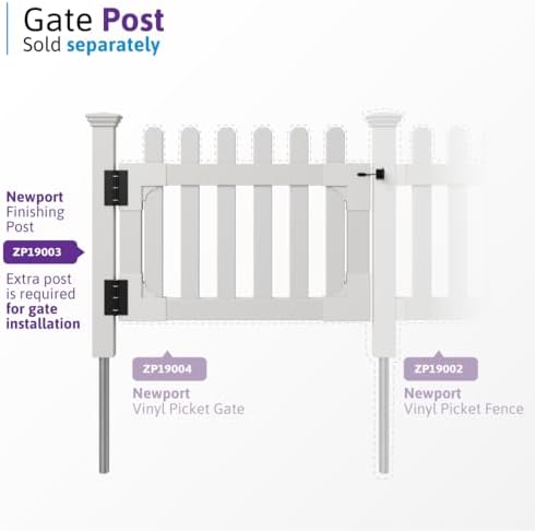 WamBam Newport Picket Fence, White Vinyl DIY No Dig Kit | 3ftH x 6ftW, 1 Panel + 1 Post, ZP19002