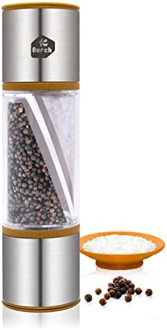 2 in 1 Salt and Pepper Grinder, Clear Acrylic Salt Grinders and Pepper Mill with Adjustable Coarseness Ceramic Rotor, Brown