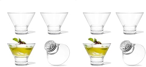 TOSSWARE RESERVE 8oz Stemless Martini Glass, SET OF 4, Premium Quality, Tritan Dishwasher Safe & Heat Resistant Unbreakable Plastic Cocktail Glasses