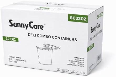 SunnyCare® SC32oz 32 oz.Microwavable Translucent Plastic Deli Container with Lid -(Case of 240)