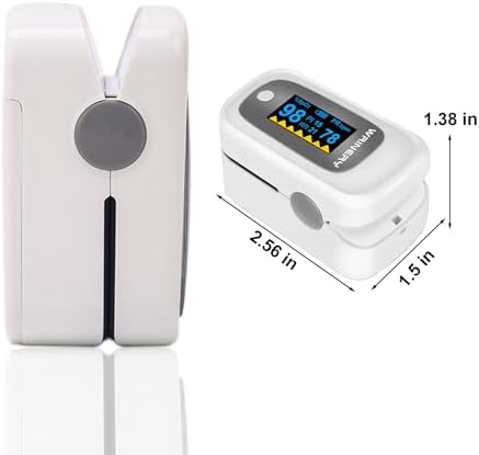 WRINERY Fingertip Pulse Oximeter, Oxygen Saturation Monitor, O2 Saturation Monitor, OLED Portable Oximetry with Batteries, Lanyard (Gray-White)
