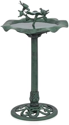 Alpine Corporation 33" Tall Outdoor Lotus Birdbath Yard Statue, Stunning Garden Accent to Attract Birds - Durable Polypropylene Construction for Patio, Deck, or Yard, Green