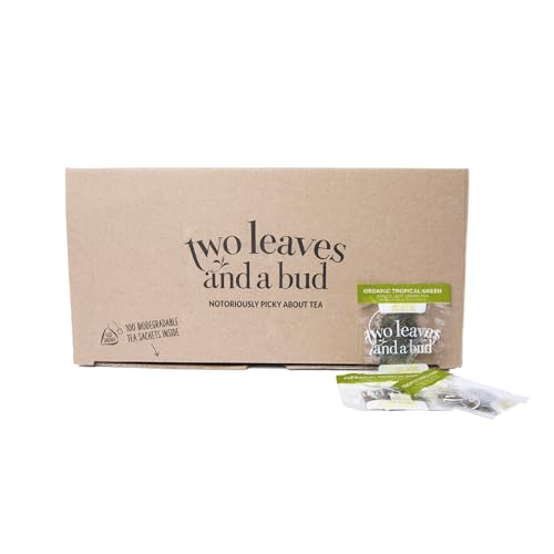 Two Leaves and a Bud Organic Tropical Green Tea, 15 Count (Pack of 1) | Whole Leaf Green Tea in Pyramid Sachets, Sencha Green Tea
