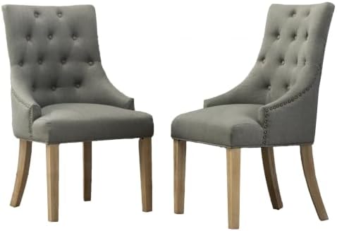 Roundhill Furniture Button Tufted Solid Wood Wingback Hostess Chairs with Nail Heads, Set of 2, Tan, White, "Tan, 24D x 22W x 39H in