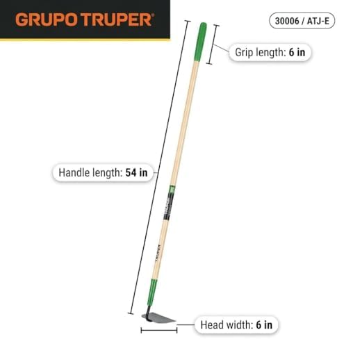 Truper TruTough Meadow Hoe, 6-Inch Steel Head, 54 in Wood Handle with 6-Inch Grip, Heavy-Duty Garden Hoe for Weeding & Soil Cultivation (Model 30006)
