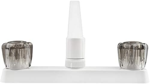 Dura Faucet DF-PK600S-BQ RV Two Handle Kitchen Sink Faucet (Bisque) | Smoked acrylic knobs give smooth, precise control of flow. Bisque Parchment. Plated ABS plastic (not metal).