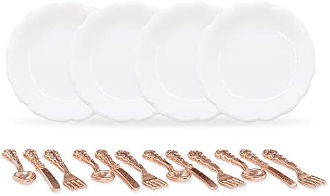 Odoria 1/12 Miniature Plates and Silverware Knife Fork Spoon Set Dollhouse Accessories, Silver