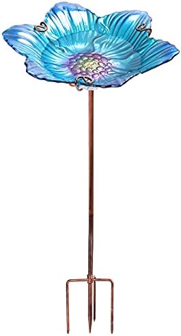 26" Glass Bird Bath, Outdoor Birdbath Bird Feeder Green Flower Metal Stake