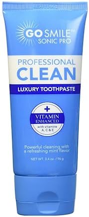 GO SMILE Professional Clean Luxury Whitening Toothpaste, large 3.4oz tube, Enriched with Vitamins A, C & E, Mint Flavor eliminates bad breath, Removes Stains, Dentist Recommended, Made in the USA