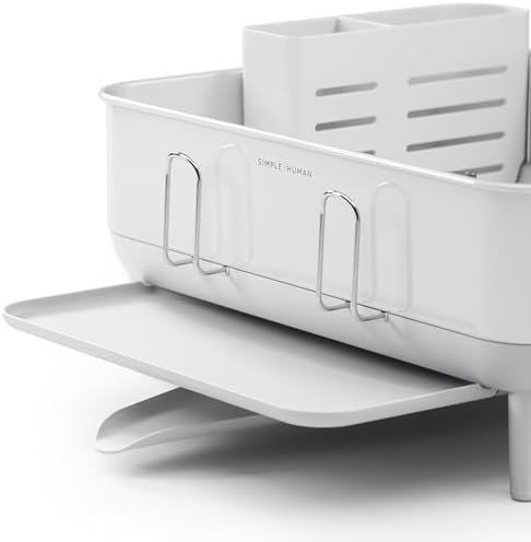 simplehuman Steel Frame Dishrack, Large Capacity Dish Drying Rack, 360º Easy Drain Swivel Spout, Utensil & Wine Glass Holder, Anti-Residue Coating