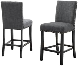 Biony Blue Fabric Counter Height Stools with Nailhead Trim, Set of 2