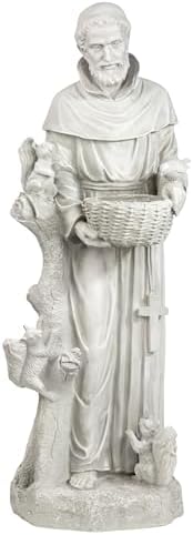 Design Toscano Francis of Assisi Blessing Religious Garden Decor Statue with Bird Bath Feeder, 19 inches Tall, Cast Stone Resin, Gray Stone Finish