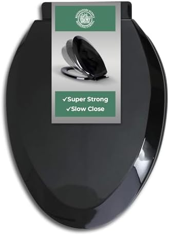 Renovators Supply Manufacturing Plastic Soft Close Toilet Seat Elongated Quiet-Close Lid, Contoured Seat, Easy to Install and Clean, Grip-Tight Bumpers with Adjustable Mounting Hardware, Black