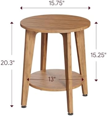 Simple Trending Round Side Table, Small End Table, Nightstand Bedside Table with Tapered Legs, for Living Room, Rustic Walnut
