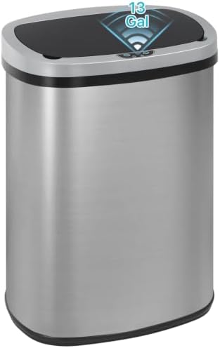 Kitchen Trash Can | Stainless Steel 13 Gallon Trash Can | 50L Touch Free Garbage Can with Lid | Electronic Sensor High Capacity Trash Bin for