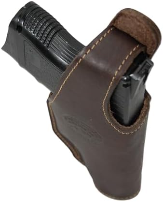 New Barsony Brown Leather OWB Belt Clip Holster for Compact, Sub Compact 9mm 40 45