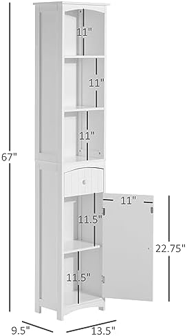 HOMCOM Bathroom Storage Cabinet Free Standing Bathroom Storage Unit White | Tall Linen Tower, 3-Tier Shelves, Drawer