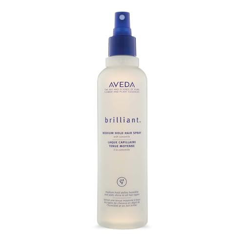 Aveda Brilliant Medium Hold Hair Spray | Non-Aerosol Spray | Anti-Humidity | Adds Shine | for All Hair Types | Jasmine, Rose, Clove Aroma | 8.5 Fl Oz