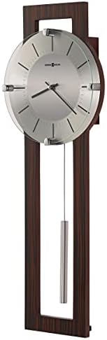 Howard Miller Mela Wall Clock with Pendulum | Wooden Frame, Silver Dial, Analog Quartz | Modern Minimalist Decor for Living Room, Office