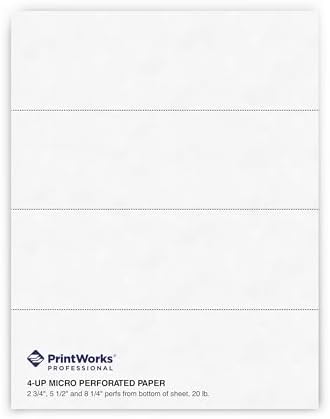 PrintWorks Professional 4 Part Perforated Paper 8.5” x 11” - Perfect For W-2, 1099
