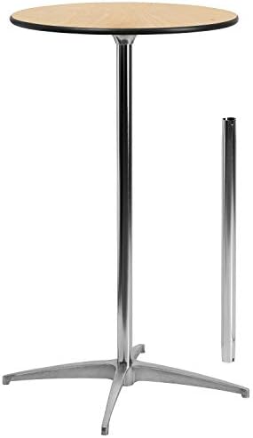 Flash Furniture Lars 24" Round Wood Cocktail Table with 30" and 42" Adjustable Columns, Adjustable Bar Height, for Events or Home Use