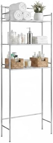 Honey-Can-Do 3-Tier Metal Bathroom Shelf Space Saver, Over The Toilet Storage Rack Organizer, Adjustable Chrome Wire Shelving Unit for Towels & Toiletries, 9.5 x 23 x 60 in