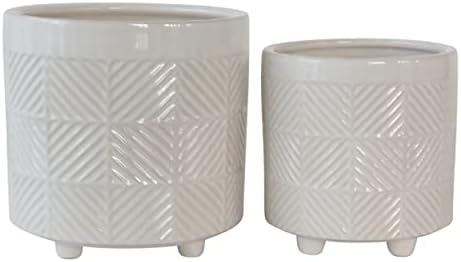 Set of 2 Ceramic Planter Pots – Indoor Planters for Plants, Patio Or Garden Outdoor Decor, Sculpted Petal Design – Home Decor, Ceramic Planters