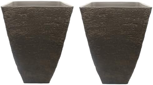 The HC Companies Tahoe Tall Square Planter - Weather-Resistant Indoor & Outdoor Plant Pot - Premium Decorative Planter Made from Crushed Stone Resin (23”H, White Birch, Pack of 1)