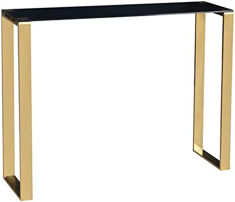 Cortesi Home CH-ET636045 Remini End Table, Gold Metal and Black Glass, End Table 18"