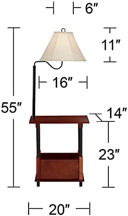 Regency Hill Marville 55" Tall Mission Style Floor Lamp with End Table | Rustic Farmhouse Wood Open Crate Swing Arm Adjustable Off White Empire