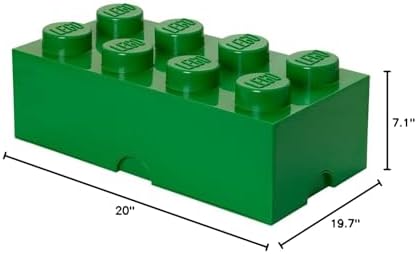LEGO Storage Brick 8 - studs GREEN - Stackable Plastic Storage Box with Lid for Kids and Adults, Ideal Desk Organizer and Toy Box - 12.1L Capacity