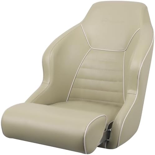 Seamander Boat Captains Chair,Captain Bucket Seat with Flip Up Bolster,Integral Rotomolded Frame, Premium EPDM Foam Material, Marine Grade Vinyl (A-White/Charcoal)