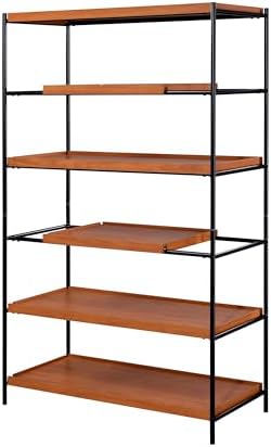 Benjara 5 Tier Wooden Bookshelf with Open Metal Frame, Brown and Black