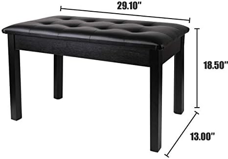 MU PU Leather Padded Piano Bench with Waterproof Cushion and Inner Solid Flip-Top Extra Music Storage for 2 People (Black)