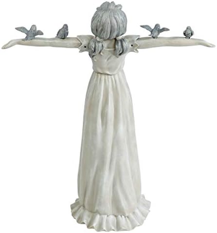 Design Toscano Basking in Glory Little Girl with Birds Outdoor Garden Statue, Medium, 16 inches tall, Cast Stone Resin, Two Tone Stone Finish