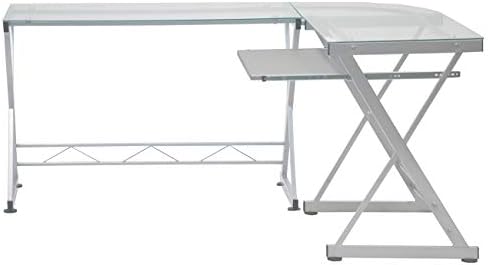 Techni Mobili L Shaped Desk with Keyboard Tray & Tempered Glass Desktop | Home Office, Corner Desk, Work From Home, Professional