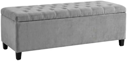 Madison Park 49" Upholstered Storage Bench, Button Tufted End of Bed Bench with Storage, Dual Spring Soft-Close Lid, Bedroom Bench for Queen King Bed, Entryway Living Room, Grey