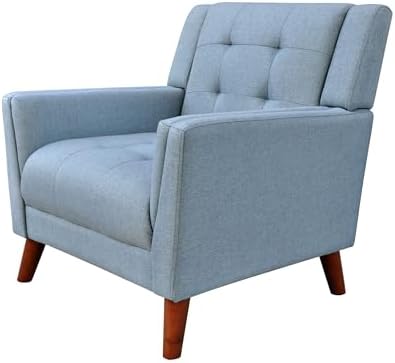 Christopher Knight Home Alisa Mid Century Modern Fabric Arm Chair, Blue and Walnut