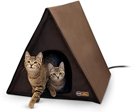 K&H Pet Products Outdoor Multi-Kitty A-Frame Heated Chocolate 35 X 20.5 X 20 Inches
