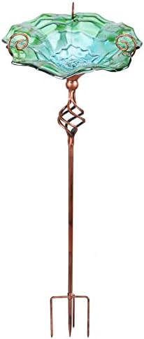 VCUTEKA Glass Bird Bath Outdoor Birdfeeder with Metal Stake Garden Decor