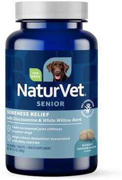 NaturVet Soreness Relief Senior Supplements for Dogs, Hickory Smoked Bacon Flavor, 60 Chewable Tablets