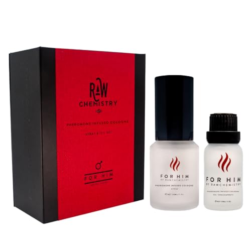 Pheromone Infused Cologne for Men - For Him 1 oz Spray by RawChemistry | Long Lasting Perfume for Men, Mens Body Spray, Premium Cologne Oil Notes, Fine Fragrances for Men, All Day Daily Use, 1 Oz