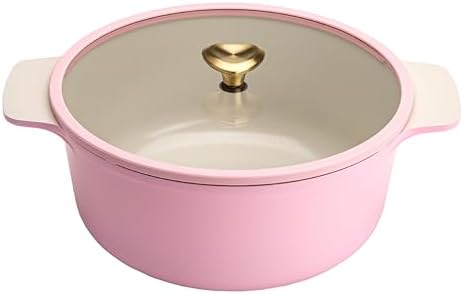 Paris Hilton Cast Aluminum Dutch Oven with Lid, Ceramic Nonstick Coating Made Without PFAS, PFOA, PFOS & PTFE, Heart Knob, 4.3-Quart, Pink
