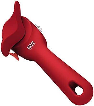 Kuhn Rikon Auto Safety LidLifter Can Opener with Ring-Pull Tool – Smooth-Edge Side-Cut Design for Safe, Touch-Free Lid Removal – Easy-Turn Handle, Swiss Engineered, Red