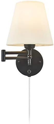 Swing Arm Wall Lamp Plug in Wall Mount Opaque Ivory Linen Shade 40W 2-Way Cord Covers(1 Light)