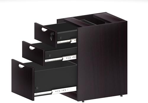 Boss Office Products Belarus Executive U-Shape Curved Bow Desk with Hutch and File Storage Pedestal, 71", Mocha
