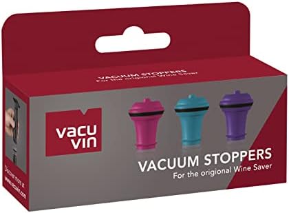 Vacu Vin Wine Stopper Set – 3 Pack Wine Bottle Stopper Cork Alternative – Vacuum Wine Stoppers for Wine Bottles – Reusable Rubber Bottle Stoppers for Wine Saver Pump – Pink/Blue/Purple