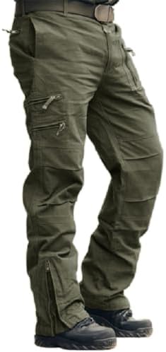 CRYSULLY Mens Tactical Cargo Pants Ripstop Cotton Military Hiking Work
